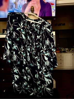 Scott Black Floral Blouse with Teal and White Print